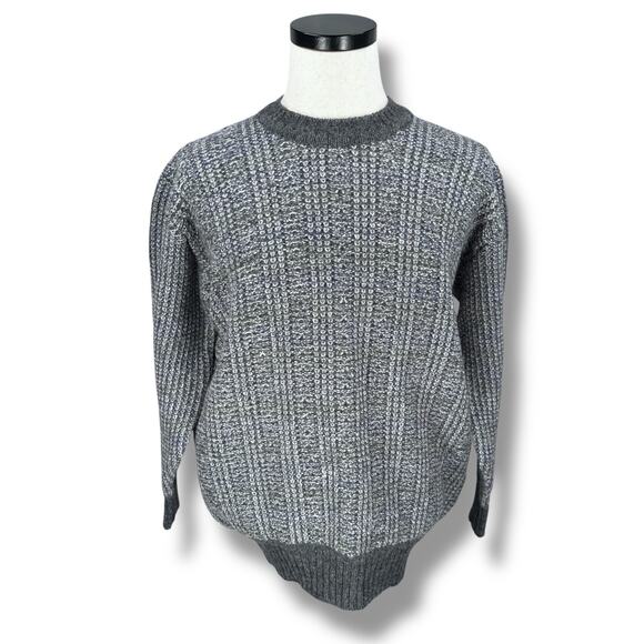 Vintage Edinburgh Woollen Mill Sweater Mens 44 Gray White Shetland Wool Scotland - Picture 1 of 10